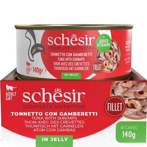 Schesir C&B konzerva Tuniak a krevety v želé 140g karton